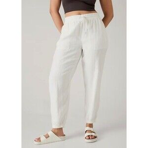 NWT Athleta Retreat Linen Jogger Pants Women's L White Summer, Resort, Cruise